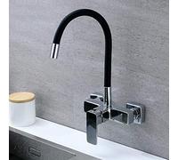 ZCCZJS All-Copper, Single-Handle Double-Hole, Black, Wall Mount Kitchen faucets, Sink-Bathroom Laundry Pool, hot and Cold Water Faucet, Swivel-Black Handle Down