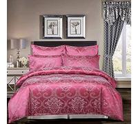 ZCCZJS Bed, Floral Jacquard Satin Duvet Cover Set Twin Size 3 Piece Luxury Silk Like Bedding Comforter Cover Set with Zipper Closure & Corner Ties