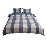 ZCCZJS Bed Quilt Cover Simple Plaid Cotton Four-Piece Set Japanese-Style Cotton Skin-Friendly Unprinted Washed Cotton (Color : A, Size : 1.8m) (A 1.8m)