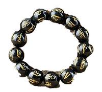 ZCCZJS Black Agate Six-Character Mantra Bracelet Men and Women Bead Bracelets Lucky Transfer Black Agate Natural Agate Hand Beads