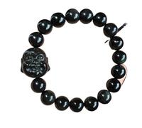 ZCCZJS Black Obsidian Bracelet, Natural Obsidian Round Bead Crystal Bangle Talisman Draws Love Money Happy Protects Love Money Luck Popularity Prosperity 14mm
