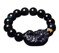 ZCCZJS Black Obsidian Bracelet, Pi Yao Wealth Bracelet 12 Zodiac Animal Bracelet Bracelet Amulet Lucky Adjustable Bracelet Ward Bracelet Women,Pig,10mm