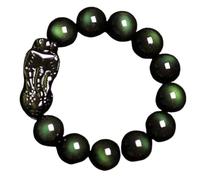 ZCCZJS Black Obsidian Bracelet, Pi Yao Wealth Bracelet 12Mm Reiki Crystal Bracelet Spiritual Chakra Bracelet Amulet Lucky Adjustable Ward Off Evil Bracelet,Green,12mm
