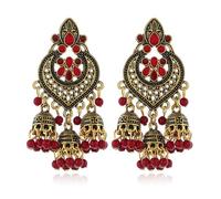 ZCCZJS Boho Chandellier Jhumka Statement Dangle Earrings for Women Vintage Large Flower Ball Bead Tassel Drop Dangling Earring Indian Bollywood Jewelry Holiday Festival Christmas