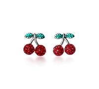 ZCCZJS boucles d'oreilles dames, S925 Silver Forest Doux Diamant Rouge Cerise Boucles D'Oreilles Personnalité Mignon Creative Fruit Boucles D'Oreilles FemmeUne paire