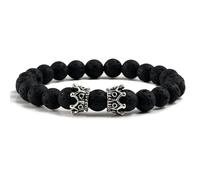 ZCCZJS Bracelet Men Bracelets Jewellery Men Black Lava Bracelet Natural Stone Bead Handmade Bracelets Bangle Women Double Crown Bracelet