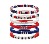 ZCCZJS Bracelets Of July Celebration Bracelet Set Independence Day's Soft Ceramic Beaded Braceletstretch Chunky