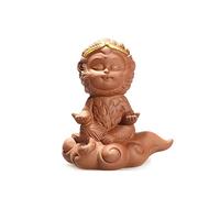 ZCCZJS Buddha Statue Zen Purple Sand Monkey Wu Wuqi Qitian Dasheng Ceramic Monkey Tea Pet Monkey Home Decoration Crafts Ornaments Home Decoration Statues Feng Shui Decoration (Color : Gold)