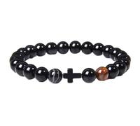 ZCCZJS buddhism prayer cross bracelets men natural healing energy polihsed amethysts pulsera women black onyx bangle 21cm light yellow color