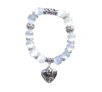 ZCCZJS Charm Jewelry Beaded Bracelets,Natural White Cat Eye Stone Beads Beaded Bracelet,Heart Bell Pendant Bangles,Elastic Crystal Bracelet Fashion Crystal Jewelry for Men Women (Size : 8MM)