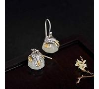 ZCCZJS Chinese Style Eardrop Earrings S925 Sterling Silver Natural Nephrite White Jade Lotus Elephant Earrings Retro Women As Shown (As Shown)
