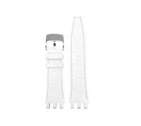 ZCCZJS Cowhide Watch Band Compatible with Swatch SVG Series SVGK402 403 SVGK406 409 Leather Watch Strap Special Interface 22mm(Silver Yellow)