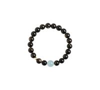 ZCCZJS Crystal Beaded Bracelets for Women Men, Black Obsidian Aquamarine Bracelets for Meditation Relieve Stress Balance Emotions, Natural Stones Stretch Bracelet Simple Creative Fengshui Decor Gifts