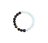 ZCCZJS Crystal Beaded Bracelets for Women Men, Black Obsidian Aquamarine Bracelets for Meditation Relieve Stress Balance Emotions, Natural Stones Stretch Bracelet Simple Creative Fengshui Decor Gifts