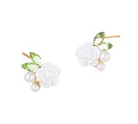 ZCCZJS Cute Camellia Flower Stud Earrings for Women 925 Sterling Silver Post Gold-Toned Dainty Crystal Leaf Shell Pearl Balls Cartilage Studs Elegant Wedding Birthday Party Jewelry