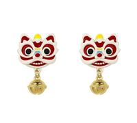 ZCCZJS Cute Lion Bell Stud Earrings for Women 925 Sterling Silver Post Pin Colorful Resin Cartoon Dragon Animal Head Small Studs Earring Lucky Chinese Festival Holiday Jewelry