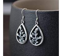 ZCCZJS Earrings for Women, Chinese Eardrop Earrings S925 Antique Distressed Thai Earrings Women Fashion Water Drop Hollow Small Flower Earrings
