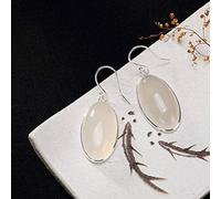 ZCCZJS Earrings for Women, Chinese Style Eardrop Earrings S925 Sterling Silver Chalcedony Agate Simple Retro Matching All Female Earrings Yellow Chalcedony