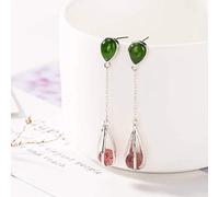 ZCCZJS Earrings for Women, Chinese Style Eardrop Earrings S925 Sterling Silver Natural Jasper Strawberry Crystal Earrings Simple Retro Personality Matching All Earring Accessories