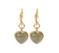 ZCCZJS Earrings for Women, Chinese Style Eardrop Earrings S925 Sterling Silver Sapphire Nephrite And White Jade Temperament Female Gold Plated Earrings Love Heart-shaped Sapphire