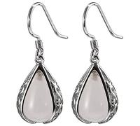 ZCCZJS Earrings for Women, Earring S925 Sterling Silver Hollow Pattern White Chalcedony Border Carved Earrings Silver Earrings Women earring