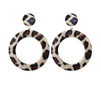ZCCZJS Earrings for Women, Hole Earring Set Pu Leather Earrings Trend Exaggerated Large Round Leopard Print Earrings Dangle Gold Earrings for Women