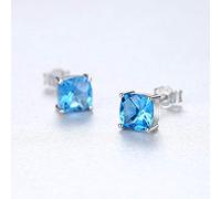 ZCCZJS Elegant Sterling Square Stud Earrings For Women Party Wraped Blue Gemstone Pendientes Jewelry Gift