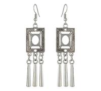 ZCCZJS Elegant Women Boho Vintage Rectangle Hollow Engrave Tassel Drop Dangle Hook Earrings Statement Ethnic Retro Jewelry(silver)