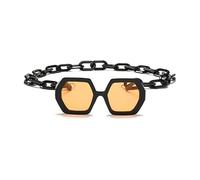 ZCCZJS Fashion Punk Square Sunglasses Women Vintage Unique Chain Polygon Sun Glasses Female Shades Large Frame UV400 Eyewear