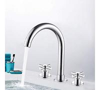 ZCCZJS Faucet Mixer Tap All Bronze Cold Heat Tap European Basin Faucet Double Handle Three Holes Split Type Three-Piece Black Retro Corrosion Resistance (Color : Black) Faucet