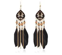 ZCCZJS Feather Earrings For Women -Ethnic Retro Wooden Beads Tassel Long Feather Earrings,Personality Simple Lightweight Handmade Feather Curved Needle Earring ui