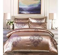 ZCCZJS Floral Jacquard Satin Duvet Cover Set, Luxurious Silk Bedding, King Size 3 Piece Set, Concealed Zipper Closure, Reactive Printed Jacquard Pattern