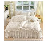 ZCCZJS Four piece bedding set French Bedding Rural Small Flowers Duvet Cover Quilted Bedspread Double Layer Lace Ruffles Skirt Pillowcases Bed four pieces set, (C-King