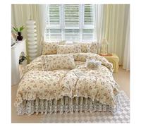 ZCCZJS Four piece bedding set French Bedding Rural Small Flowers Duvet Cover Quilted Bedspread Double Layer Lace Ruffles Skirt Pillowcases Bed four pieces set, (C-King