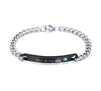 ZCCZJS His Queen Her King Black Rose Color Women Male Chain Crystal Couple Bracelet for Men