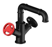 ZCCZJS Industrial Vintage Black Kitchen Mixer Tap Faucet with Dual Handwheel Handles Swivel Spout Sink Faucet for Hot & Cold Water Supply Short Design