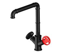 ZCCZJS Industrial Vintage Black Kitchen Mixer Tap Faucet with Dual Handwheel Handles Swivel Spout Sink Faucet for Hot & Cold Water Supply Short Design