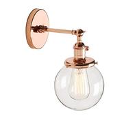 ZCCZJS Industrial Vintage Loft Bar Kitchen Switch Wall Lights Fittings Corridor Sconce Light Lamp Fixture with 15cm Globe Clear Glass Lampshade (Copper)