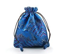 ZCCZJS Jewelry Bags,Small Jewelry Box High End Thicken Luxury Wave Chinese style Gift Bag Brocade Handmade Drawstring Silk Pouch Jewelry Packaging Necklace Bracelet Storage(Lake blue,7.87x9.85 inches)
