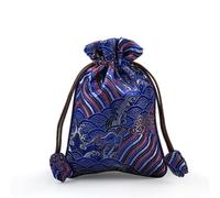 ZCCZJS Jewelry Bags,Small Jewelry Box High End Thicken Luxury Wave Chinese style Gift Bag Brocade Handmade Drawstring Silk Pouch Jewelry Packaging Necklace Bracelet Storage(Lake blue,7.87x9.85 inches)
