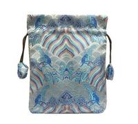 ZCCZJS Jewelry Bags,Small Jewelry Box High End Thicken Luxury Wave Chinese style Gift Bag Brocade Handmade Drawstring Silk Pouch Jewelry Packaging Necklace Bracelet Storage(Lake blue,7.87x9.85 inches)