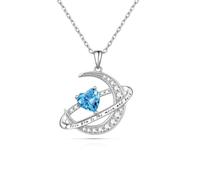 ZCCZJS jewelry Silver Birthstone Planet Moon Pendant for Women Simple Adjustable saturn Fine Jewelry for Birthday for Women Jewelry for girls