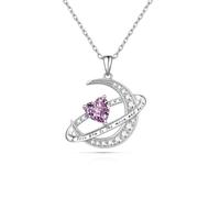 ZCCZJS jewelry Silver Birthstone Planet Moon Pendant for Women Simple Adjustable saturn Fine Jewelry for Birthday for Women Jewelry for girls