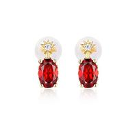 ZCCZJS Light Luxury Egg-Shaped Garnet Earrings S925 Silver Earrings Earrings Women Exquisite Elegant Retro