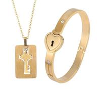 ZCCZJS Locking Bracelet With Key For Women And Men - Bracelet Love Heart Lock Bracelets Bangle Key Pendant Necklace, Lock And Key Necklace For Couples