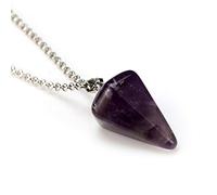 ZCCZJS Natural Gem Stone Pendulum Necklace Crystal Quartz Stone Dowsing Pyramid Pendant Necklace Women Men Chakra Jewelry-Black Agates Silver
