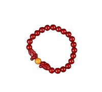 ZCCZJS Natural Gemstone Bracelet, Amulet Cinnabar Bracelet Lucky Charms Goldfish 8mm Beaded Bracelet Warding-Off Evil Spirits Reiki Crystal Meditation for Wealth Money Prosperity