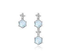 ZCCZJS Natural Sky Blue Topaz Hexagon Cut Strips 925 Sterling Silver Stud Earrings