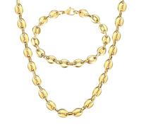 ZCCZJS New 2026 Unisex 7/9/11Mm Stainless Steel Coffee Beans Marina Link Chain Necklace Bracelet Set For Men Women Fashion Jewelry Findings Gift Ksm05 Trendy Accessories Creative For Women And Men