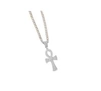 ZCCZJS Paperclip Gold Plated Ankh Cross Pendant Necklace Flat Figaro Chain Egyptian Cross Necklace for Women